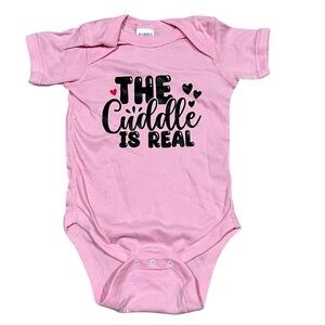 Rabbit Skins Pink Baby Bodysuit – “The Cuddle Is Real” – 12 Months – NWOT